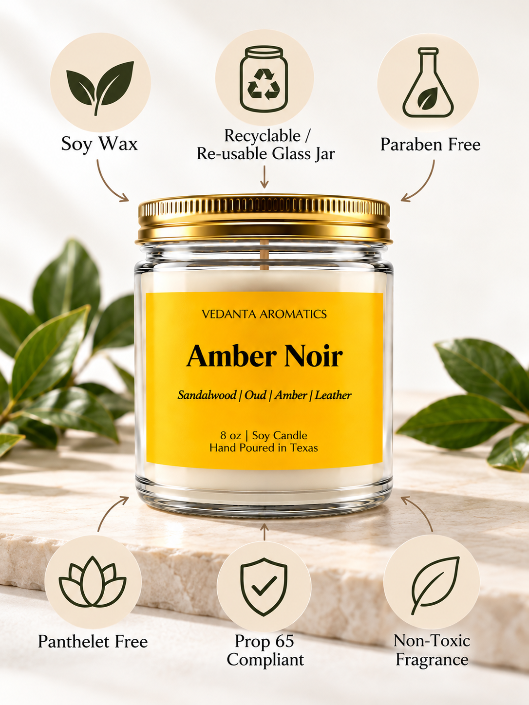 Amber Noir – Sandalwood & Smoky Oud Soy Candle