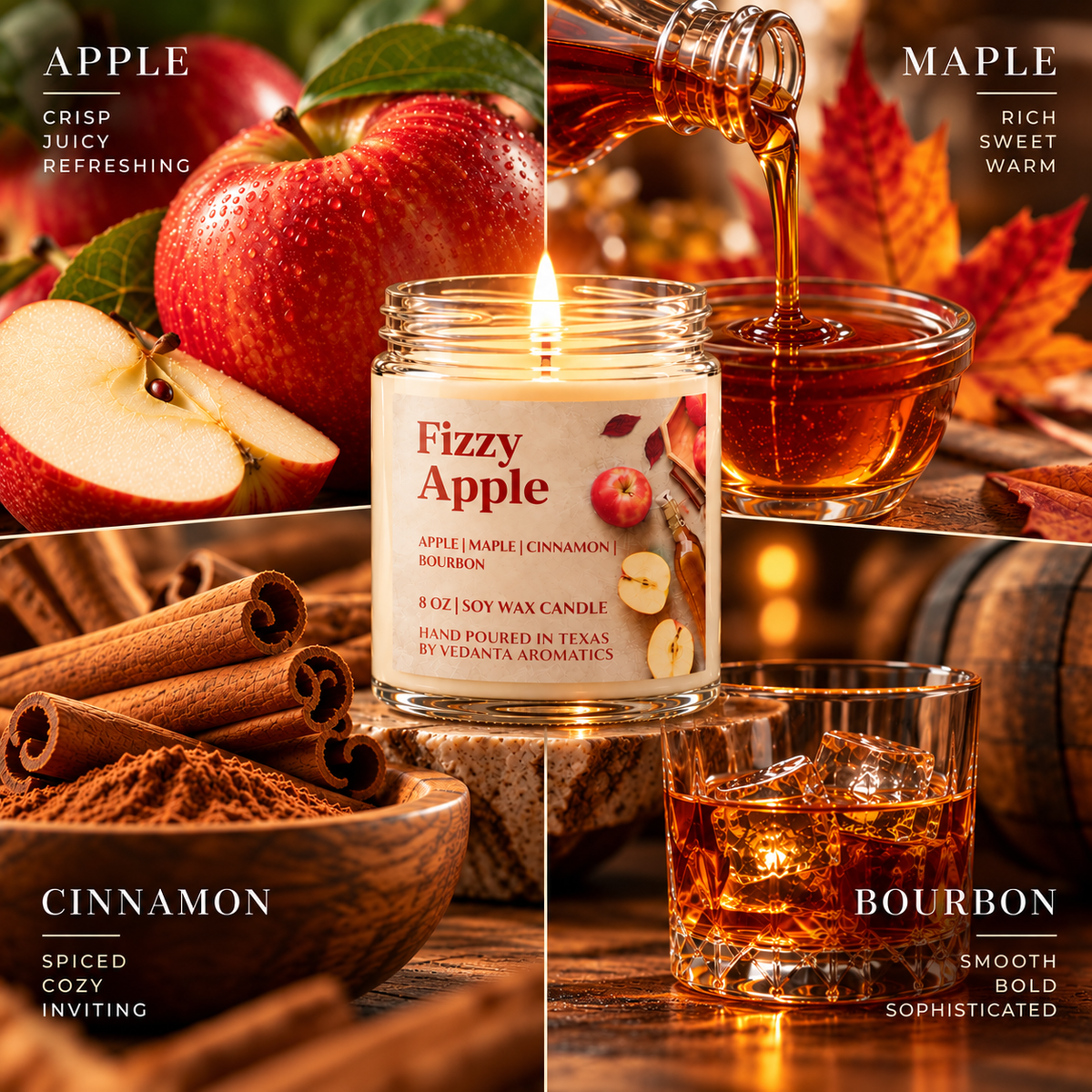Fizzy Apple - Apple Maple Bourbon Holiday Candle -  4 oz | 8 oz