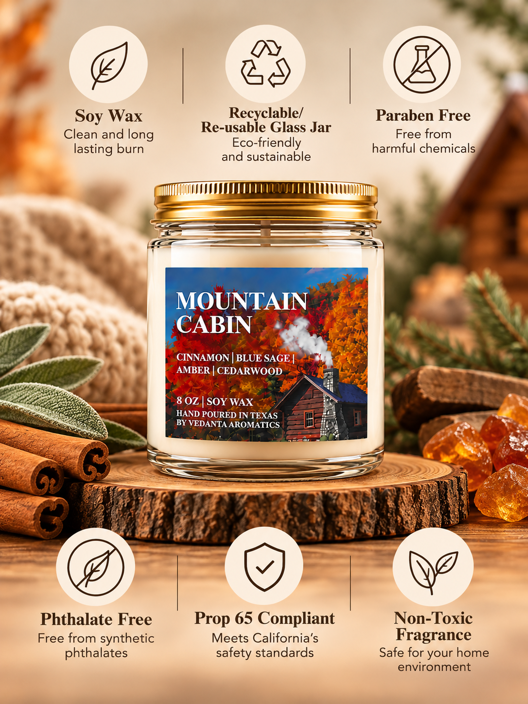 Mountain Cabin | Smoky Cedarwood & Amber Soy Candle