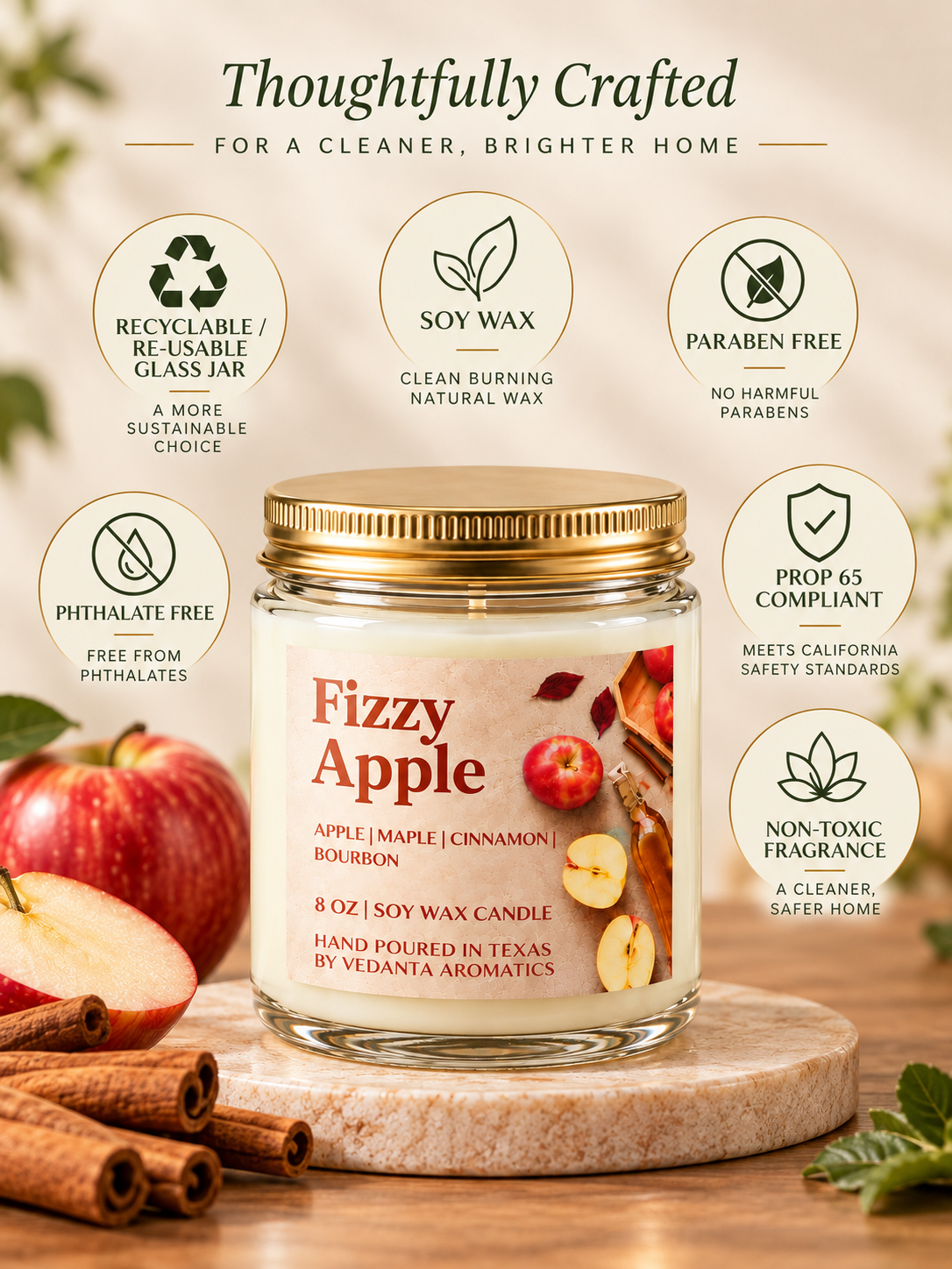 Fizzy Apple - Apple Maple Bourbon Holiday Candle -  4 oz | 8 oz